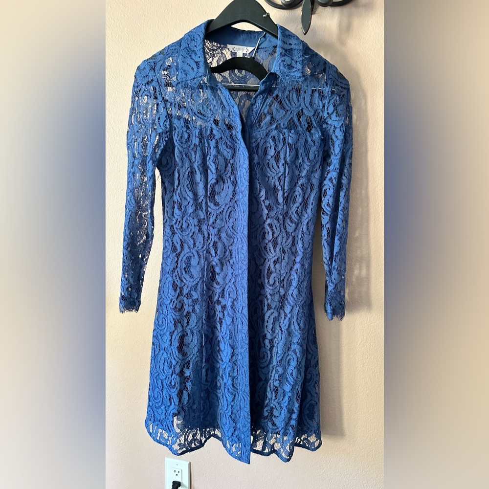 NANETTE LEPORE 10 Navy Lace Shirt Dress Fit & Flare